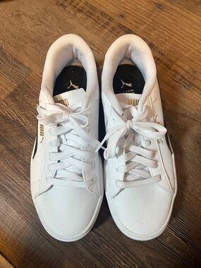Puma White Sneakers with Gold Accents